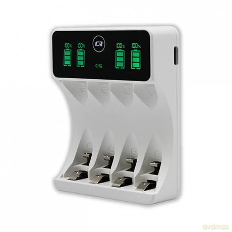 Ładowarka do akumulatorków Ni-MH typu R03 AAA R6 AA | LCD | kabelUSB-C | Biała