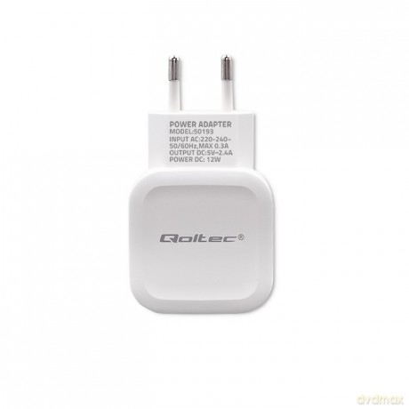 Ładowarka sieciowa 12W | 5V | 2.4A | USB | Biała