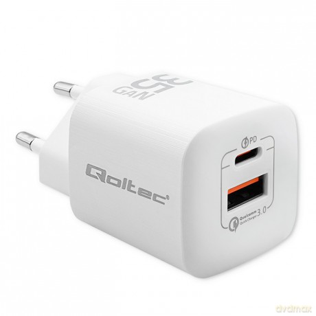 Ładowarka sieciowa 35W GaN ULTRA | 5-20V | 2.25-3A | 1 x USB typ C PD | 1 x USB | Biała
