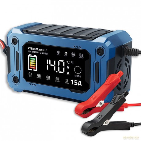 Mikroprocesorowa ładowarka 12V 15A | Prostownik z funkcją naprawy i podtrzymania zasilania podczas wymiany akumulatora | do AGM GEL LiFePO4 | LCD