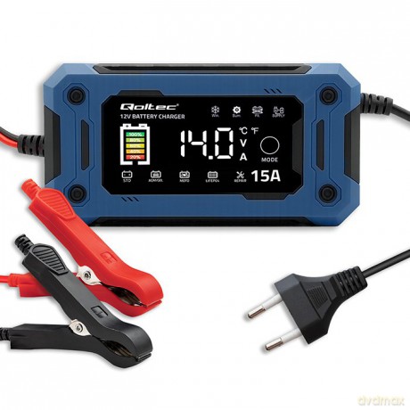 Mikroprocesorowa ładowarka 12V 15A | Prostownik z funkcją naprawy i podtrzymania zasilania podczas wymiany akumulatora | do AGM GEL LiFePO4 | LCD
