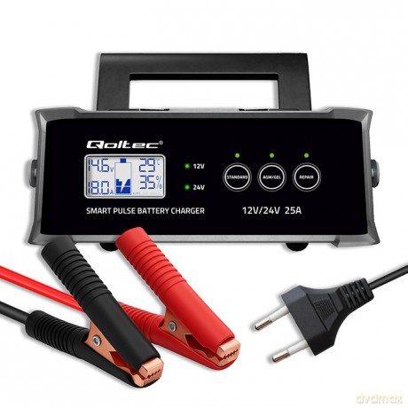 Mikroprocesorowa ładowarka 12V 24V 25A | Prostownik z funkcją naprawy do akumulatora AGM GEL SLA | LCD