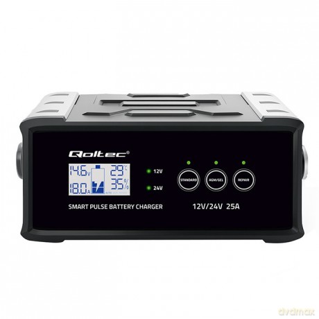 Mikroprocesorowa ładowarka 12V 24V 25A | Prostownik z funkcją naprawy do akumulatora AGM GEL SLA | LCD