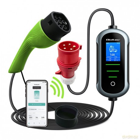 Mobilna ładowarka do samochodu elektrycznego EV z regulacją 2w1 Typ2 | 11kW | 400V | Wi-Fi | TUYA | SMART LIFE | LCD | Wallbox | 5m