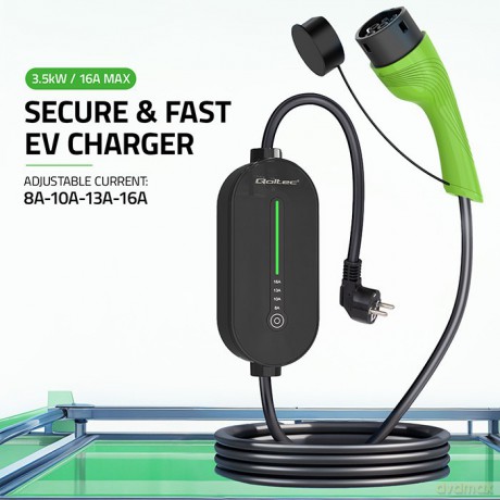 Mobilna ładowarka do samochodu elektrycznego EV z regulacją 2w1 Typ2 | 3.5kW | 230V | LCD | LED | 5m