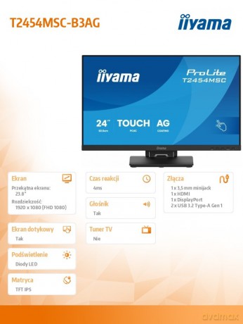 Monitor 24 cale T2454MSC-B3AG 10 PKT. POJ,IPS,HDMI,DP,300cd,FHD,2xUSB,2x2W,