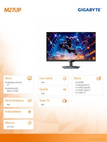 Monitor 27 cali M27UP IPS 4K FHD 160/240Hz DP HDMI