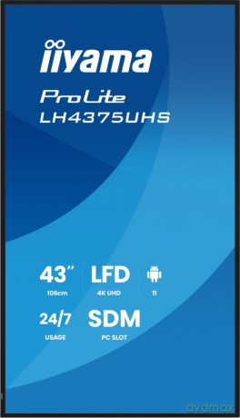 Monitor 43 cale LH4375UHS-B2AG,24/7,IPS,ANDROID.11,4K, WiFi, iiSignage2, FailOver, EShare, 24/7, full daisy chain