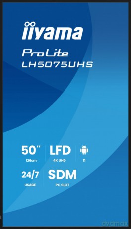 Monitor 50 cali LH5075UHS-B2AG,24/7,VA,ANDROID.11,4K,500cd,3xHDMI,DP, RJ45,2x10W,2xUSB,WiFi,4/32GB,24/7,A311D2, full daisy chain, i