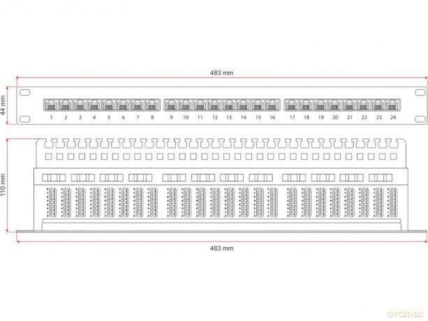 Patch panel UTP kat.5e 24 porty LSA z półką 1U