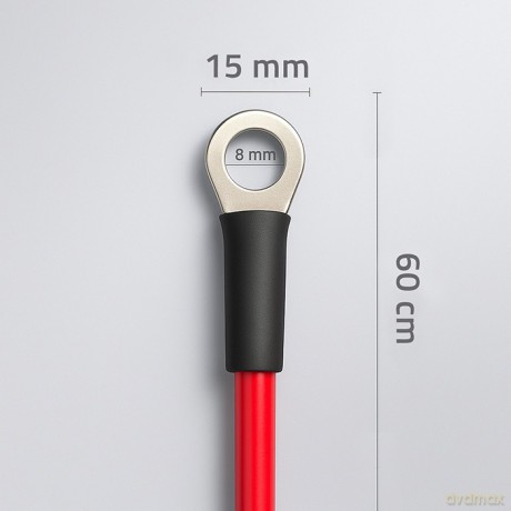 Przewód akumulatorowy z końcówkami konektorowymi M8 | Kabel z oczkiem 8mm | 60cm | Czerwony