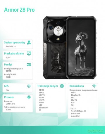 Smartfon Armor 28 Pro 5G 16/512GB IP69K czarny