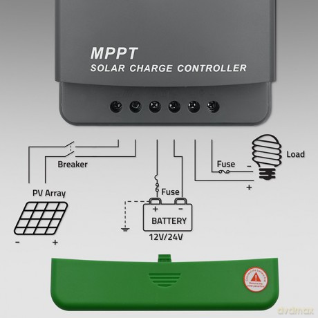 Solarny regulator ładowania MPPT z czujnikiem temperatury 60A | 12V/24V | LCD | Bluetooth | APP | GEL | LiFePO4