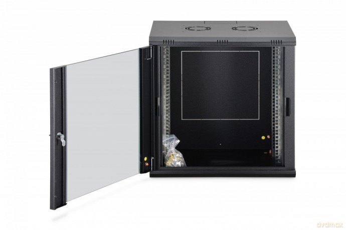 Szafa sieciowa wisząca Dynamic 19" 12U rack 607x600x450mm, drzwi szyba, czarna, niezłożona, 60kg