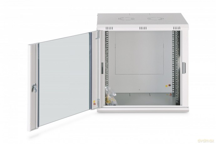Szafa sieciowa wisząca Dynamic 19" 12U rack 607x600x450mm, drzwi szyba, szara, niezłożona, 60kg