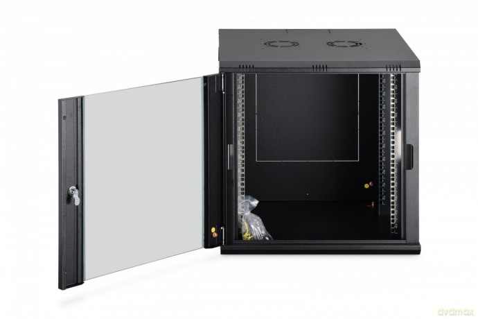 Szafa sieciowa wisząca Dynamic 19" 12U rack 607x600x600mm, drzwi szyba, czarna, niezłożona, 60kg