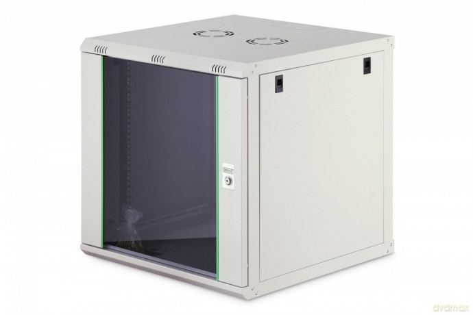 Szafa sieciowa wisząca Dynamic 19" 12U rack 607x600x600mm, drzwi szyba, szara, niezłożona, 60kg