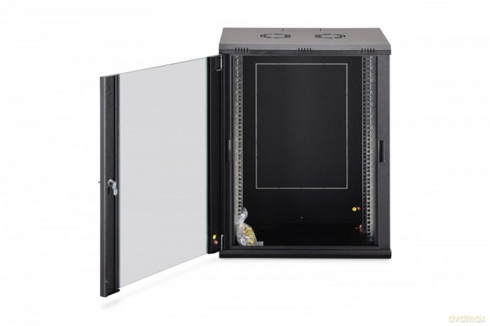 Szafa sieciowa wisząca Dynamic 19" 16U rack 785x600x450mm, drzwi szyba, czarna, niezłożona, 60kg