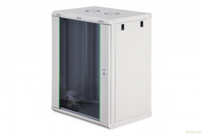Szafa sieciowa wisząca Dynamic 19" 16U rack 785x600x450mm, drzwi szyba, szara, niezłożona, 60kg