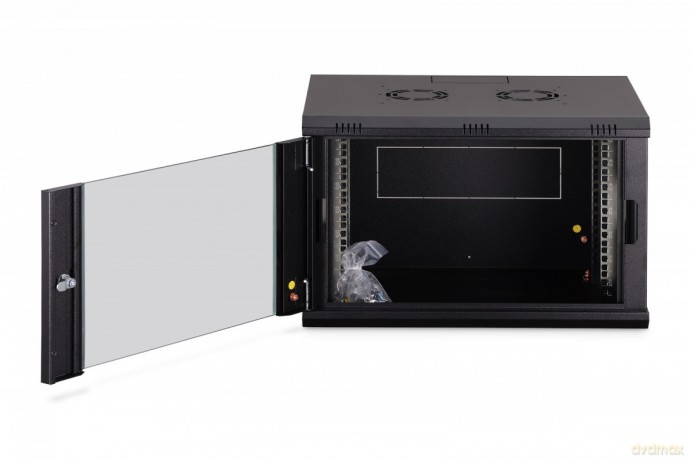 Szafa sieciowa wisząca Dynamic 19" 7U rack 385x600x450mm, drzwi szyba, czarna, niezłożona, 60kg