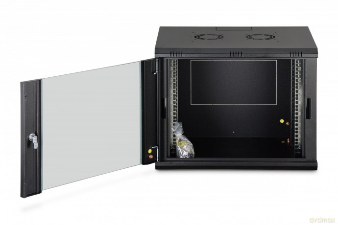 Szafa sieciowa wisząca Dynamic 19" 9U rack 474x600x450mm, drzwi szyba, czarna, niezłożona, 60kg