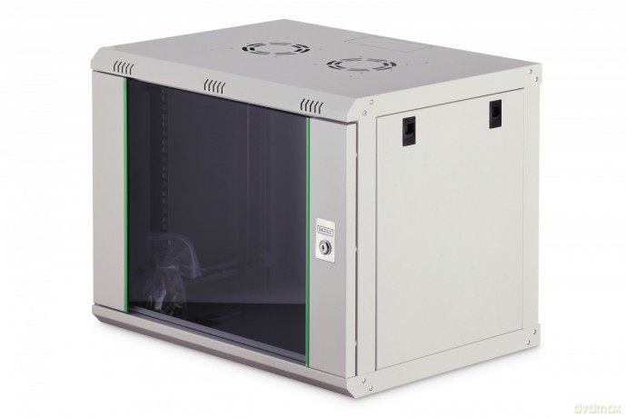 Szafa sieciowa wisząca Dynamic 19" 9U rack 474x600x450mm, drzwi szyba, szara, niezłożona, 60kg