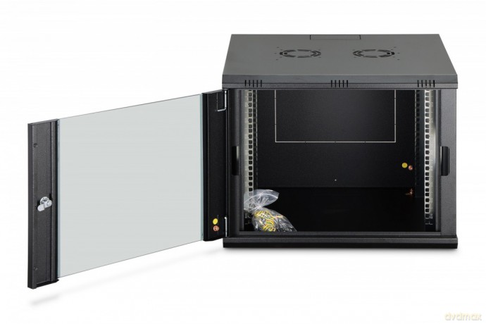 Szafa sieciowa wisząca Dynamic 19" 9U rack 474x600x600mm, drzwi szyba, czarna, niezłożona, 60kg