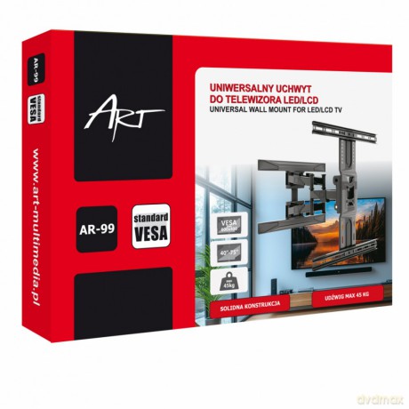 Uchwyt do TV LCD/LED 40-75" 45KG AR-99 reg.pion/poziom 52-380mm max VESA 600x400