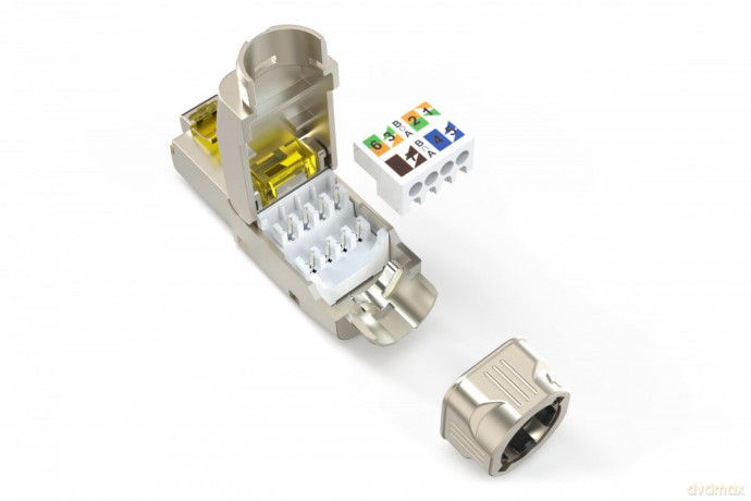 Wtyk modularny RJ45 kat.6A, PoE++, 10GbE, STP, ekranowany, beznarzędziowy, zakręcany, metalowy, AWG 22-27, linka/drut