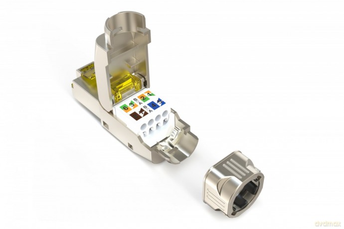 Wtyk modularny RJ45 kat.6A, PoE++, 10GbE, STP, ekranowany, beznarzędziowy, zakręcany, metalowy, AWG 22-27, linka/drut
