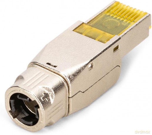 Wtyk modularny RJ45 kat.6A, PoE++, 10GbE, STP, ekranowany, beznarzędziowy, zakręcany, metalowy, AWG 22-27, linka/drut