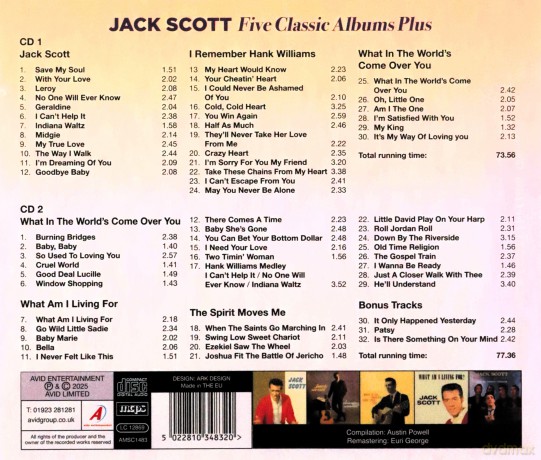 Jack Scott: Five Classic Albums Plus (Jack Scott / I Remember Hank Williams / What In The Worlds Come Over You / What Am I Living For / The Spirit Moves Me) [CD]