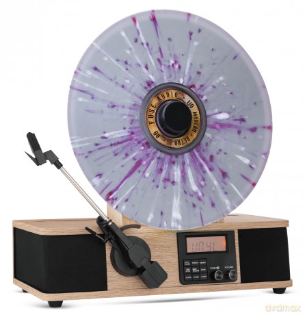Fuse: WRAP Vertical Record Player With Bluetooth IN/OUT. FM Radio. And Built-In Album Cover Holder