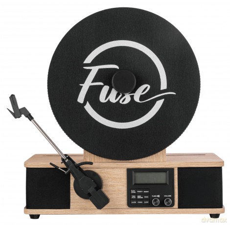 Fuse: WRAP Vertical Record Player With Bluetooth IN/OUT. FM Radio. And Built-In Album Cover Holder