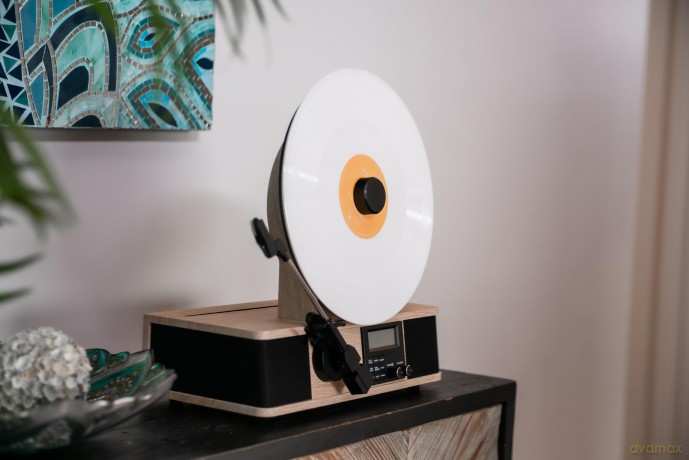 Fuse: WRAP Vertical Record Player With Bluetooth IN/OUT. FM Radio. And Built-In Album Cover Holder