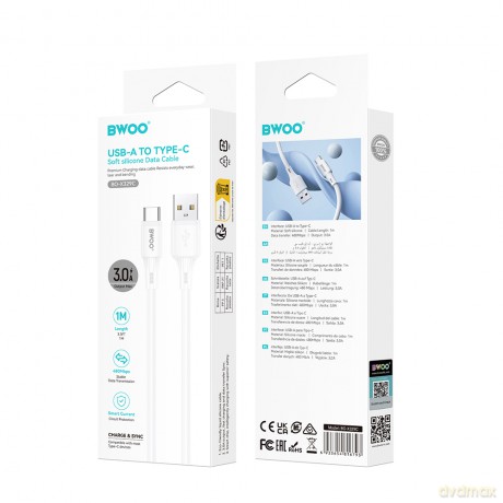 BWOO kabel 3A silikonowy X329C USB-C 3A 1m biały