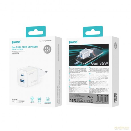 BWOO ładowarka sieciowa GaN CDA222 PD 35W 1 x USB 1 x USB-C biała