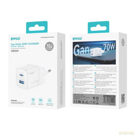 BWOO ładowarka sieciowa GaN CDA224 QC 70W 1 x USB 1x USB-C