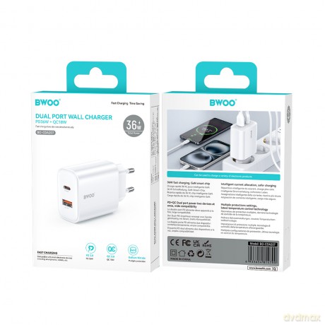 BWOO ładowarka sieciowa PD 36W CDA207 1x USB 1xUSB-C biały