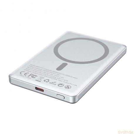 BWOO power bank magnetyczny P75 PD 20W 5000 mAh z wyświetlaczem i portem USB-C srebrny