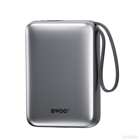 BWOO power bank P73 22.5W 20000 mAh z 2 wbudowanymi kablami 1 x USB-C 1 x Lightning srebrny
