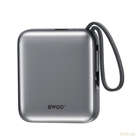 BWOO power bank P74 22.5W 10000 mAh z 2 wbudowanymi kablami 1 x USB-C 1 x Lightning srebrny