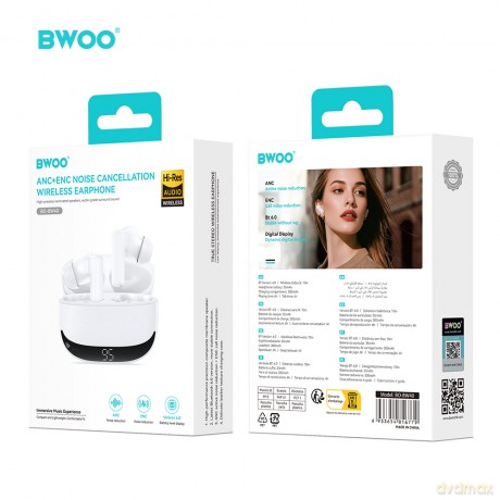 BWOO słuchawki Bluetooth BW40 TWS ANC z wyświetlaczem lcd biale