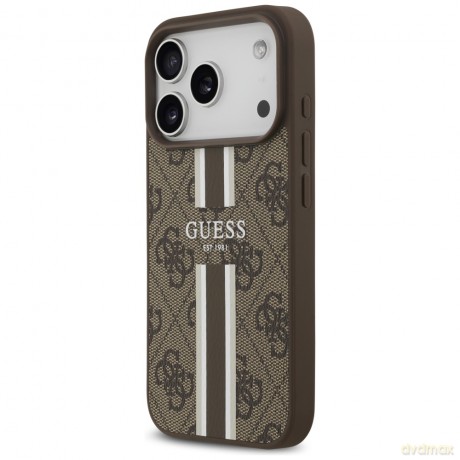 Guess nakładka 4G Printed Stripes MagSafe do iPhone 17 Pro brązowa