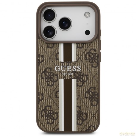 Guess nakładka 4G Printed Stripes MagSafe do iPhone 17 Pro brązowa