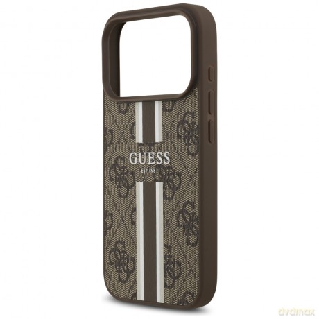 Guess nakładka 4G Printed Stripes MagSafe do iPhone 17 Pro brązowa