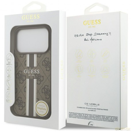 Guess nakładka 4G Printed Stripes MagSafe do iPhone 17 Pro brązowa