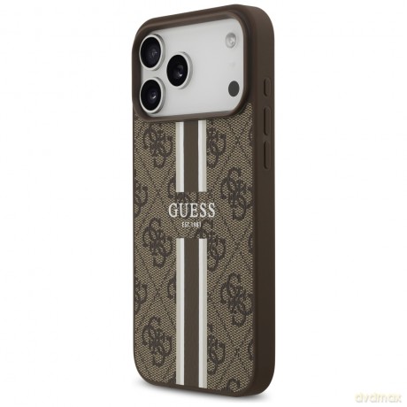Guess nakładka 4G Printed Stripes MagSafe do iPhone 17 Pro Max brązowa