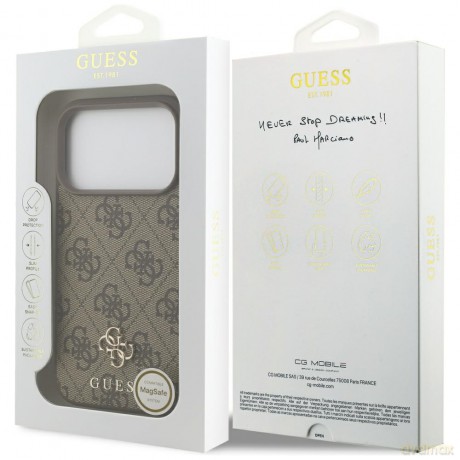 Guess nakładka 4G Small Classic Logo MagSafe do iPhone 17 Pro brązowa