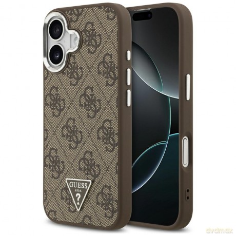Guess Nakładka Magsafe 4G PU Leather Case With Triangle Logo And Silver Metal Camera Frame Do iPhone 17 Brązowa